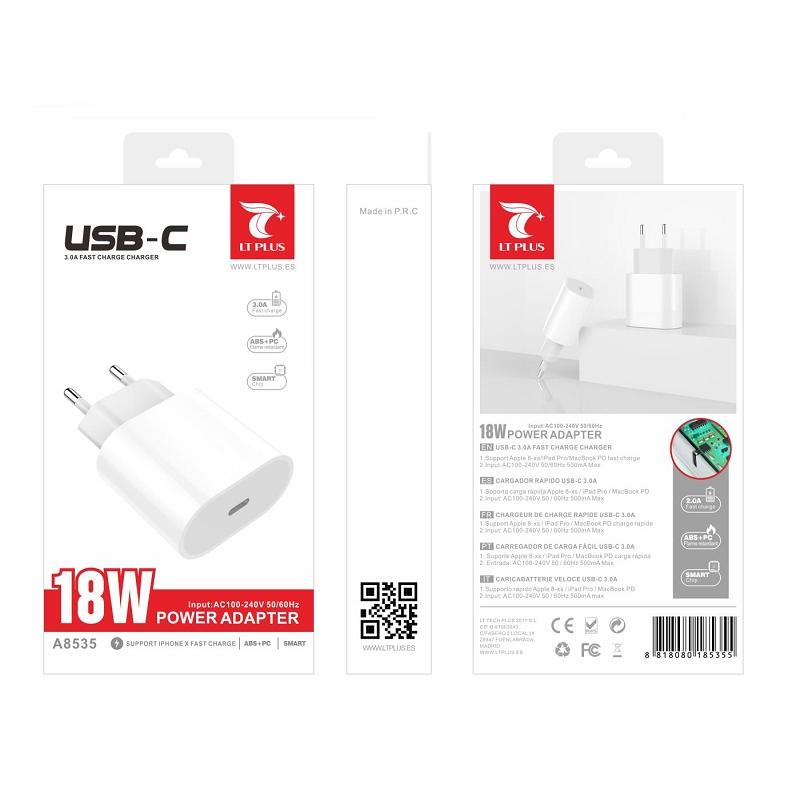 LT PLUS A8535 CARGADOR RÁPIDO USB C BLANCO QC 3.0A 18W BLANCO LT PLUS A8535 CARGADOR RÁPIDO USB C BLANCO QC 3.0A 18W BLANCO