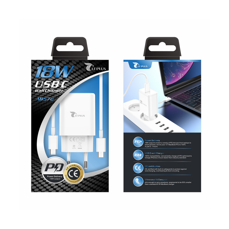 LT PLUS A8576 CARGADOR PD 18W CON CABLE TYPE-C TO LIGHTNING BLANCO LT PLUS A8576 CARGADOR PD 18W CON CABLE TYPE-C TO LIGHTNING BLANCO