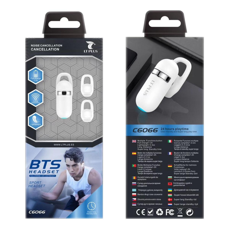 LT PLUS C6066 AURICULAR DEPORTIVO BLUETOOTH CON CANCELACIÓN DE RUIDO BLANCO LT PLUS C6066 AURICULAR DEPORTIVO BLUETOOTH CON CANCELACIÓN DE RUIDO BLANCO