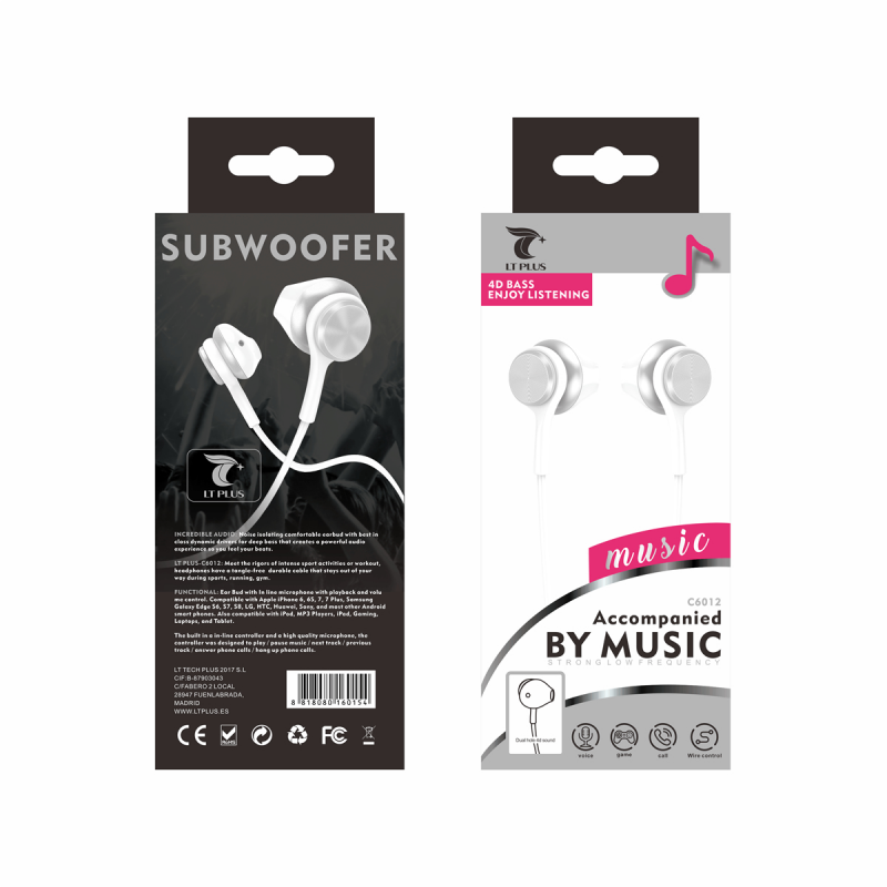LT PLUS C6012 AURICULARES IN-EAR CON MICROFONO 3.5MM BLANCO LT PLUS C6012 AURICULARES IN-EAR CON MICROFONO 3.5MM BLANCO