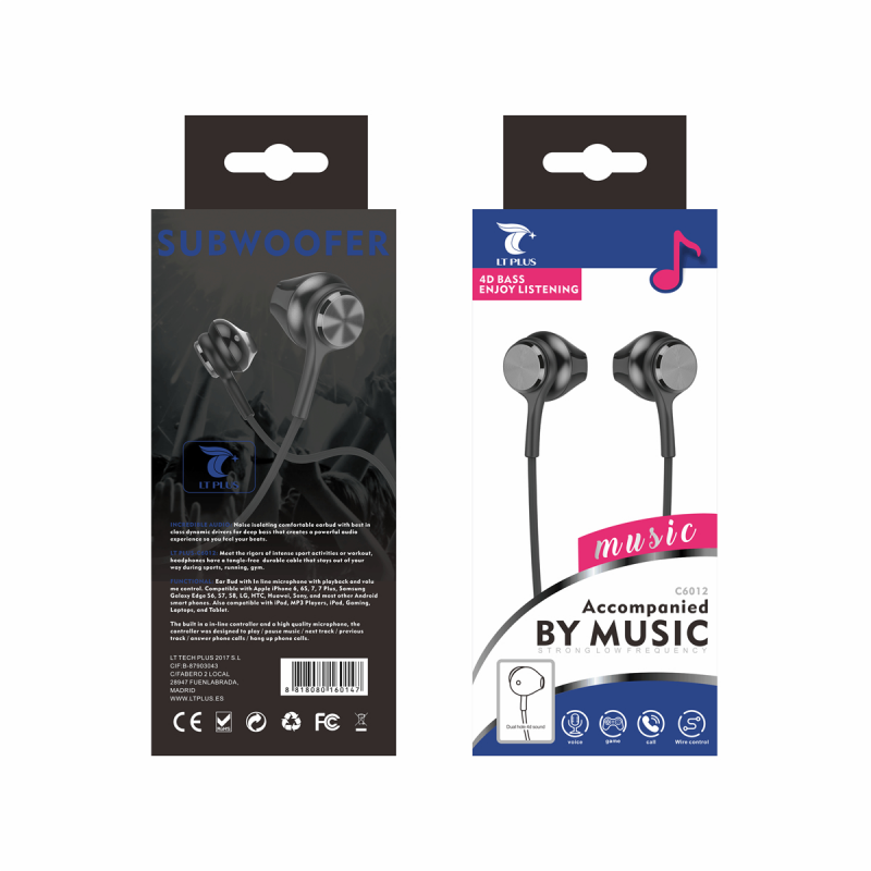 LT PLUS C6012 AURICULARES IN-EAR CON MICROFONO 3.5MM NEGRO LT PLUS C6012 AURICULARES IN-EAR CON MICROFONO 3.5MM NEGRO