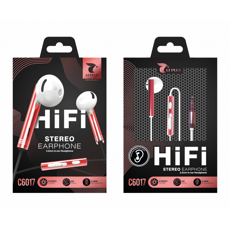 LT PLUS C6017 AURICULARES IN-EAR CON MICROFONO 3.5MM ROJO LT PLUS C6017 AURICULARES IN-EAR CON MICROFONO 3.5MM ROJO