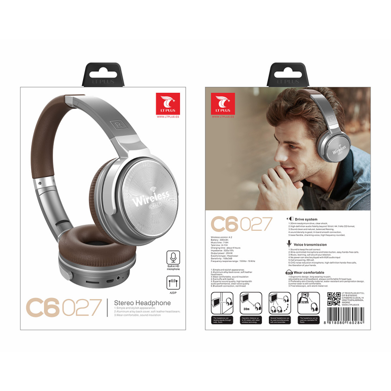 LT PLUS C6027 CASCO AURICULAR INALÁMBRICO CON BLUETOOTH 4.2 GRIS+MARRÓN LT PLUS C6027 CASCO AURICULAR INALÁMBRICO CON BLUETOOTH 4.2 GRIS+MARRÓN