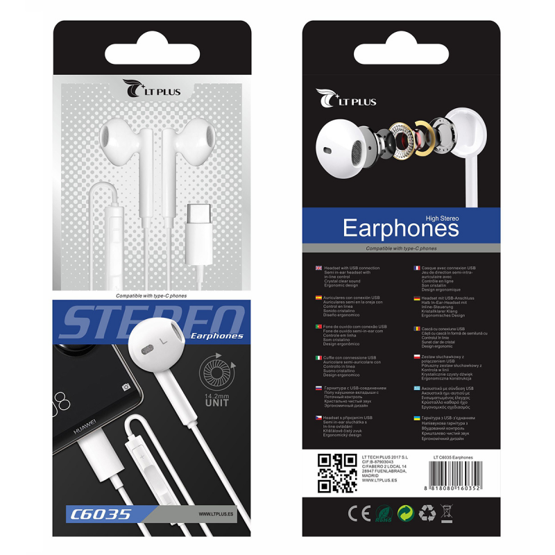 LT PLUS C6035 AURICULARES IN-EAR CON MICROFONO TYPE-C 3.5MM BLANCO LT PLUS C6035 AURICULARES IN-EAR CON MICROFONO TYPE-C 3.5MM BLANCO