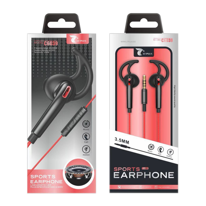 LT PLUS C6039 AURICULARES STEREO SPORTS CON MICROFONO ROJO+NEGRO LT PLUS C6039 AURICULARES STEREO SPORTS CON MICROFONO ROJO+NEGRO