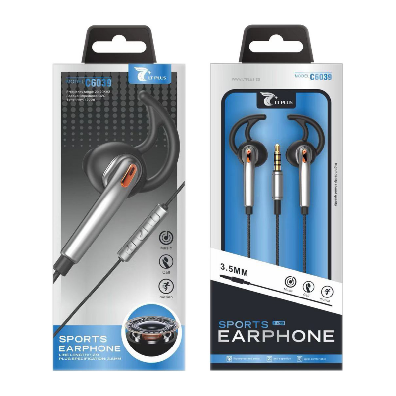 LT PLUS C6039 AURICULARES STEREO SPORTS CON MICROFONO GRIS+NEGRO LT PLUS C6039 AURICULARES STEREO SPORTS CON MICROFONO GRIS+NEGRO
