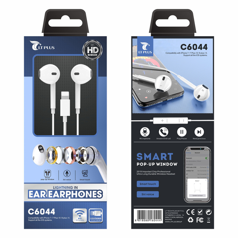 LT PLUS C6044 AURICULARES IN-EAR LIGHTNING PARA IPHONE 7 BLANCO LT PLUS C6044 AURICULARES IN-EAR LIGHTNING PARA IPHONE 7 BLANCO