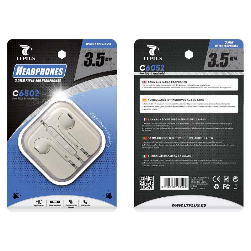 LT PLUS C6052 AURICULARES INTRAUDITIVOS AUX DE 3.5MM BLANCO LT PLUS C6052 AURICULARES INTRAUDITIVOS AUX DE 3.5MM BLANCO