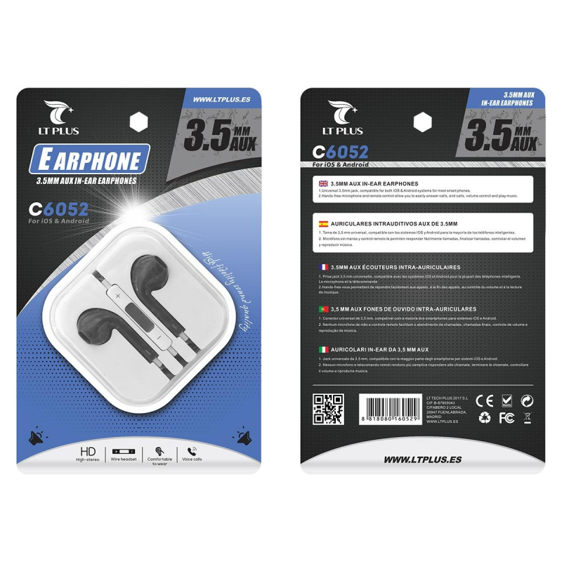 LT PLUS C6052 AURICULARES INTRAUDITIVOS AUX DE 3.5MM NEGRO LT PLUS C6052 AURICULARES INTRAUDITIVOS AUX DE 3.5MM NEGRO