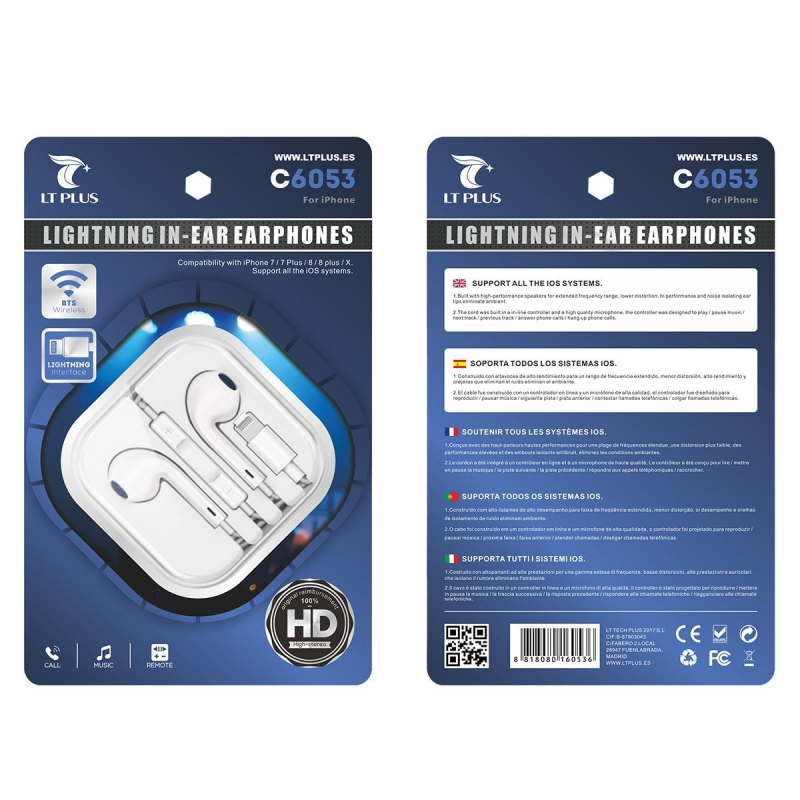 LT PLUS C6053 AURICULARES IN-EAR CON MICROFONO LIGHTNING PARA IPHONE 7 BLANCO LT PLUS C6053 AURICULARES IN-EAR CON MICROFONO LIGHTNING PARA IPHONE 7 BLANCO