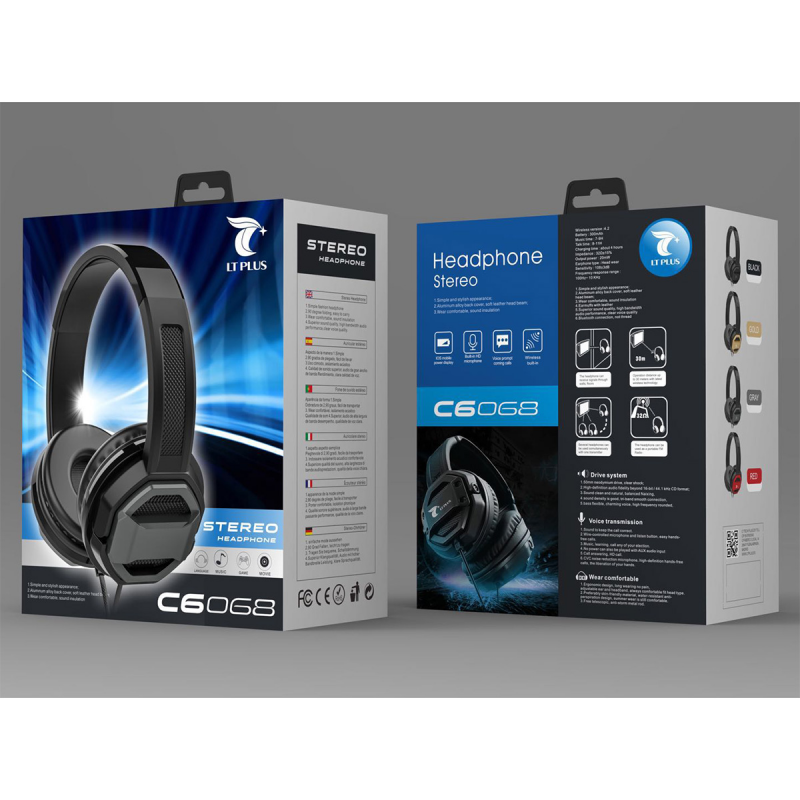 LT PLUS C6068 CASCO AURICULAR STEREO CON CABLE Y MICROFONO NEGRO LT PLUS C6068 CASCO AURICULAR STEREO CON CABLE Y MICROFONO NEGRO