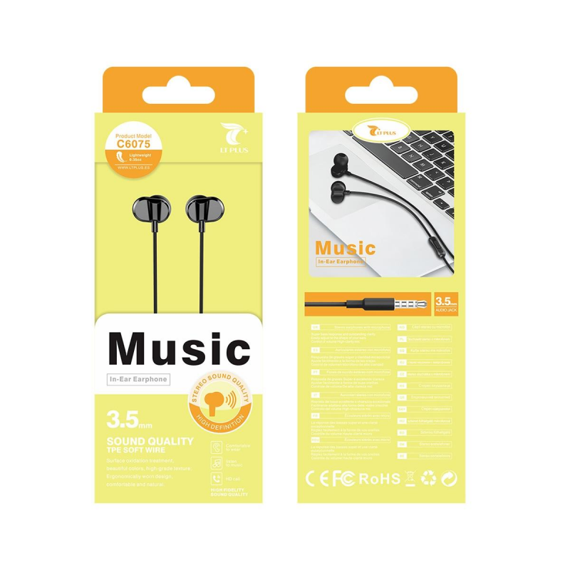 LT PLUS C6075 AURICULARES IN-EAR STEREO CON MICROFONO 3.5MM NEGRO LT PLUS C6075 AURICULARES IN-EAR STEREO CON MICROFONO 3.5MM NEGRO