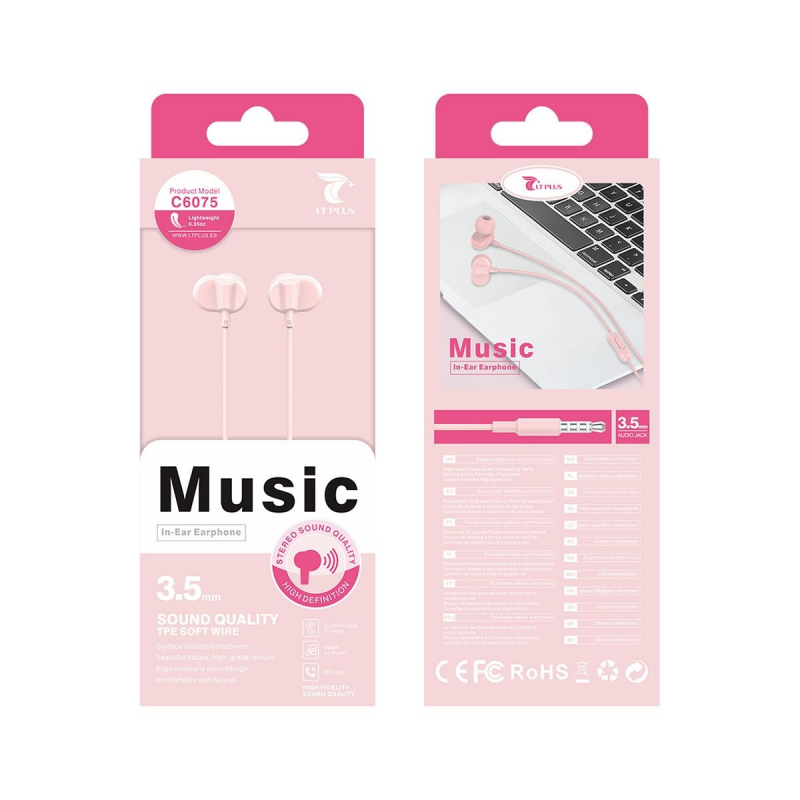 LT PLUS C6075 AURICULARES IN-EAR STEREO CON MICROFONO 3.5MM ROSA LT PLUS C6075 AURICULARES IN-EAR STEREO CON MICROFONO 3.5MM ROSA